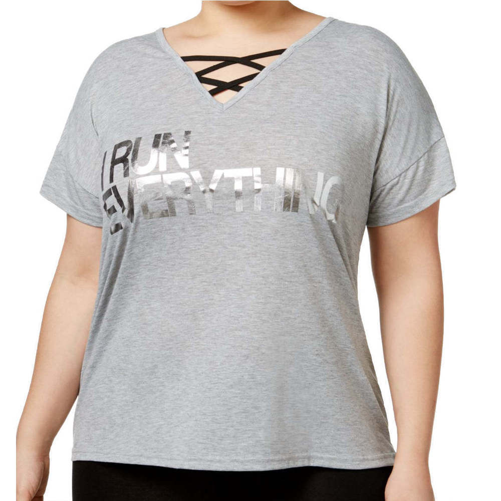 Material Girl Womens Active Plus Size Run Everything Graphic T-Shirt Size 3X